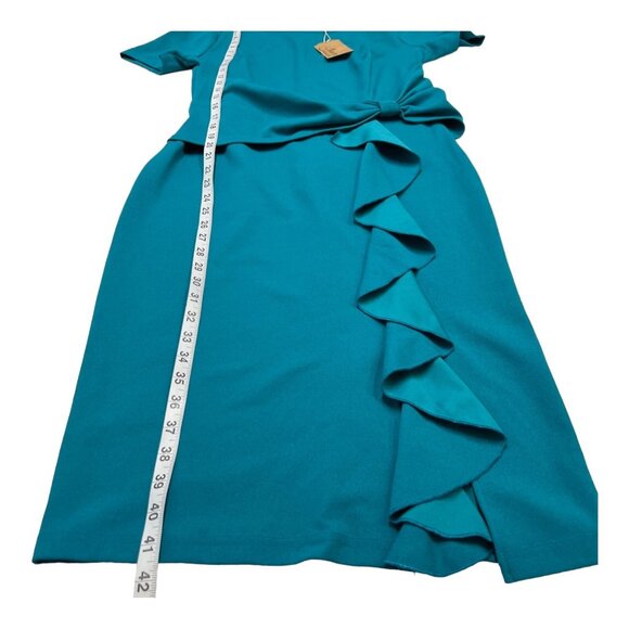 Aisire Vintage Redefined Dress Womens M Teal Chiffon Midi Faux Wrap Waist Ruffle - Picture 5 of 10